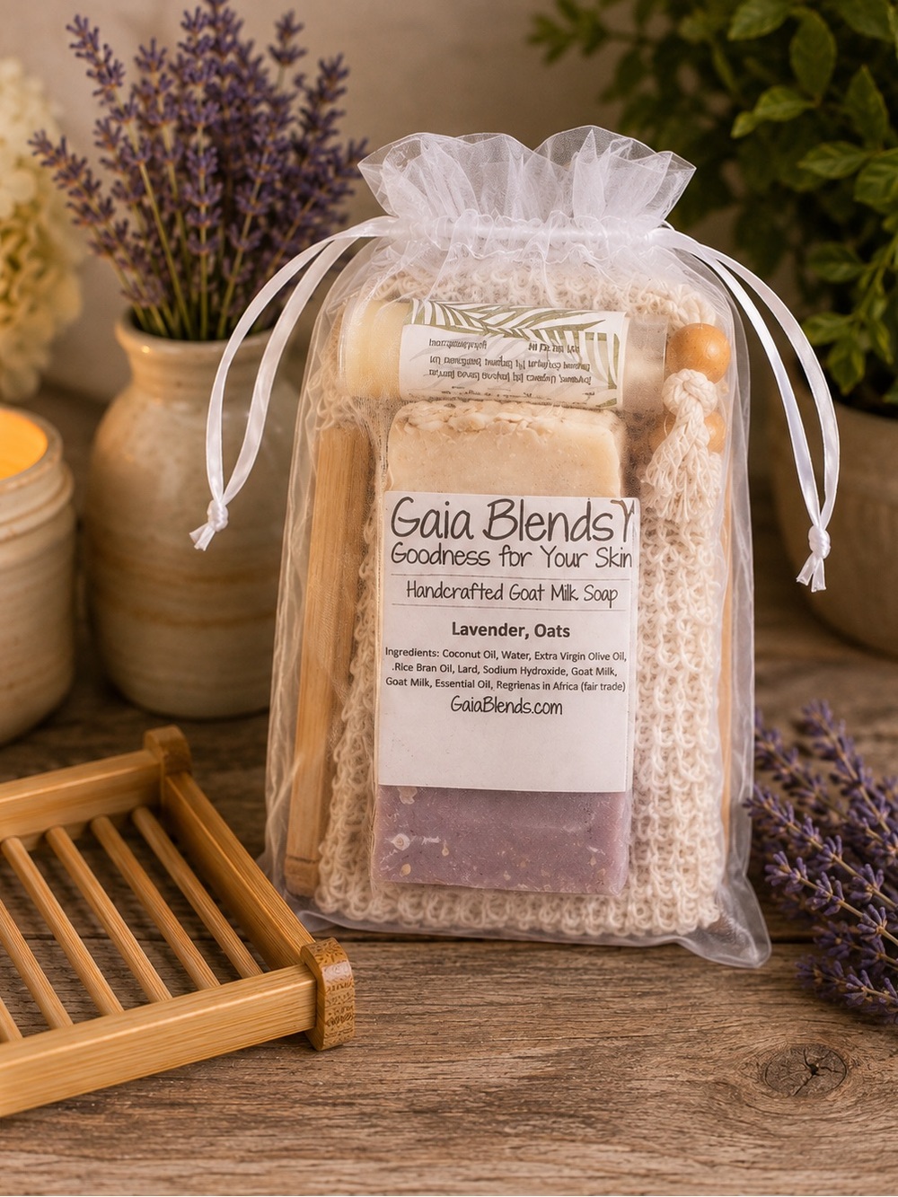 Gaia Blends Goat Milk Soap Spa Gift Set Lavender Oats Bath Body Self Care New